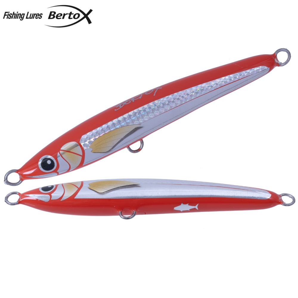 BERTOX Saltwater Handmade Wooden Sinking STICK BAIT 15cm/50g Orange Foil