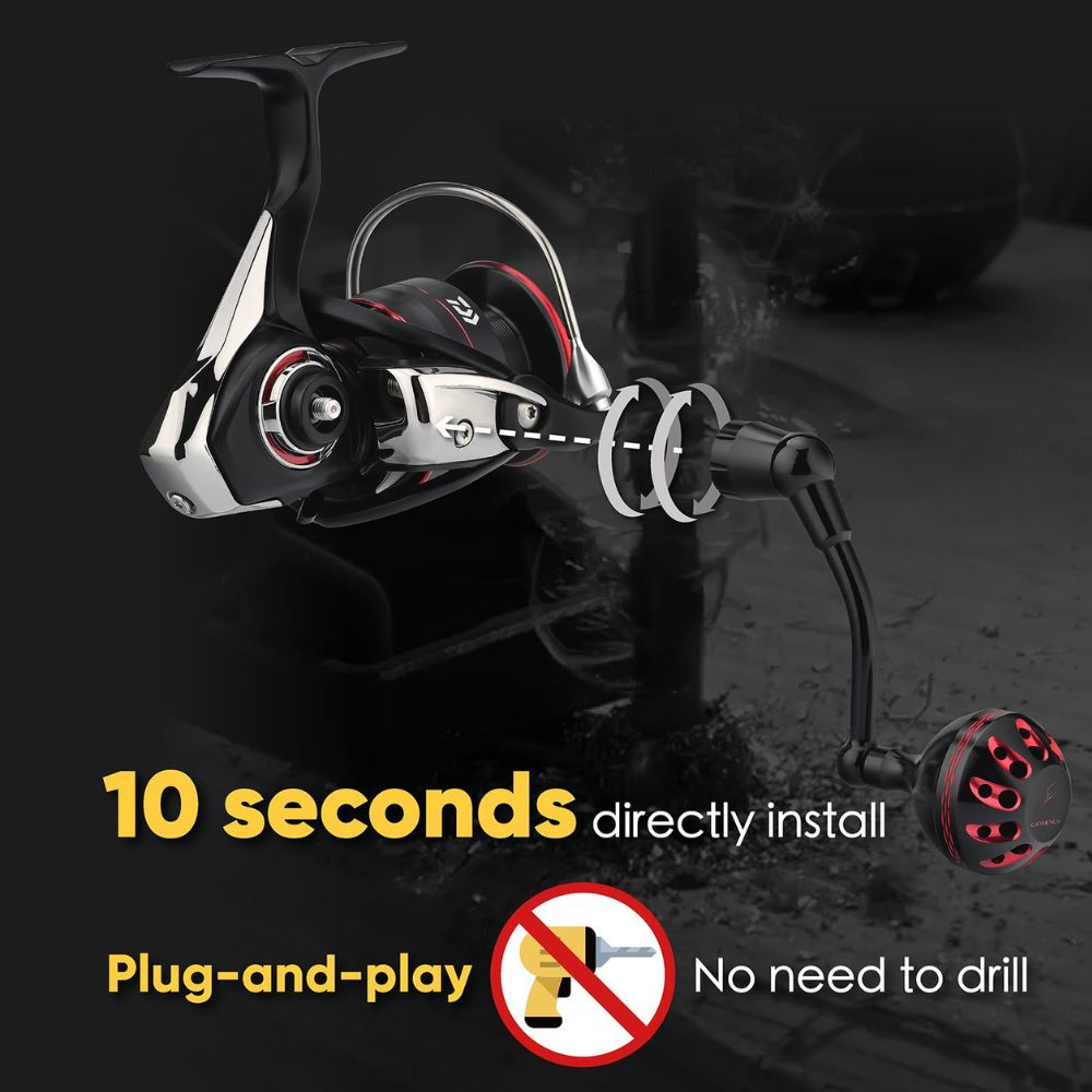 GOMEXUS Spinning Reel Custom Accessorie Daiwa Fuego 1000-4000 PLUG & PLAY HANDLE BLK/RD - Image 3