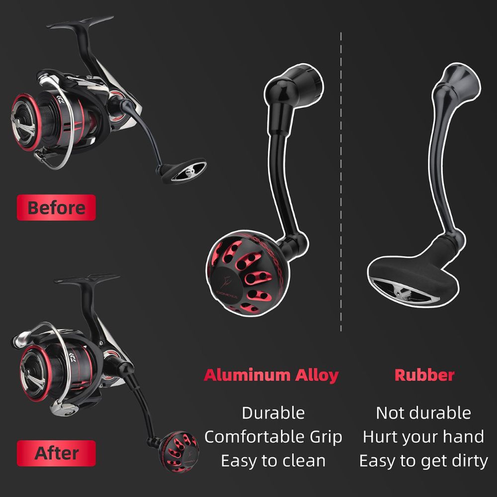 GOMEXUS Spinning Reel Custom Accessorie Daiwa Fuego 1000-4000 PLUG & PLAY HANDLE BLK/RD - Image 4