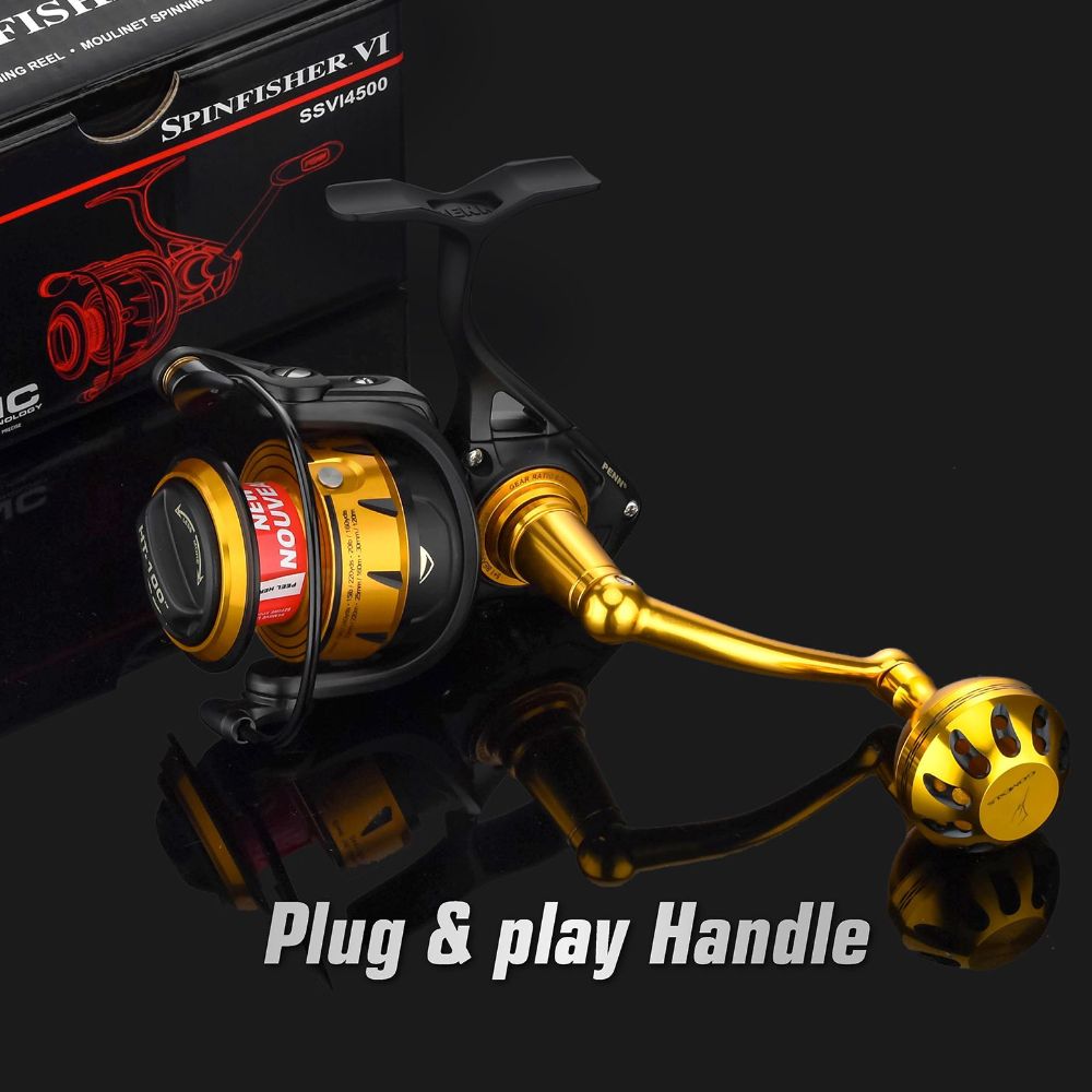 GOMEXUS Spinning Reel Custom Accessorie PENN Slammer/Spinfisher 2500-4500 PLUG & PLAY HANDLE GD/BLK - Image 3