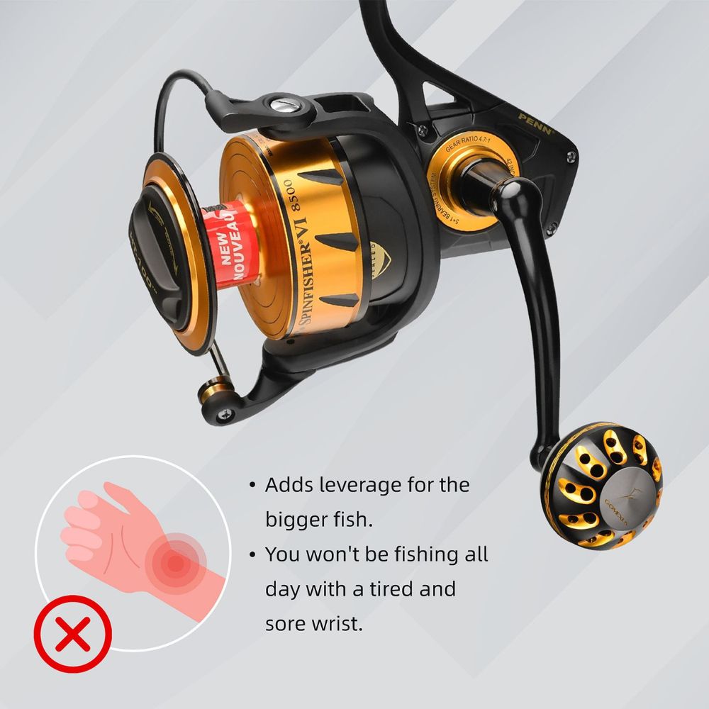 GOMEXUS Spinning Reel Custom Accessorie PENN Slammer/Spinfisher 2500-4500 PLUG & PLAY HANDLE BLK/GD - Image 6