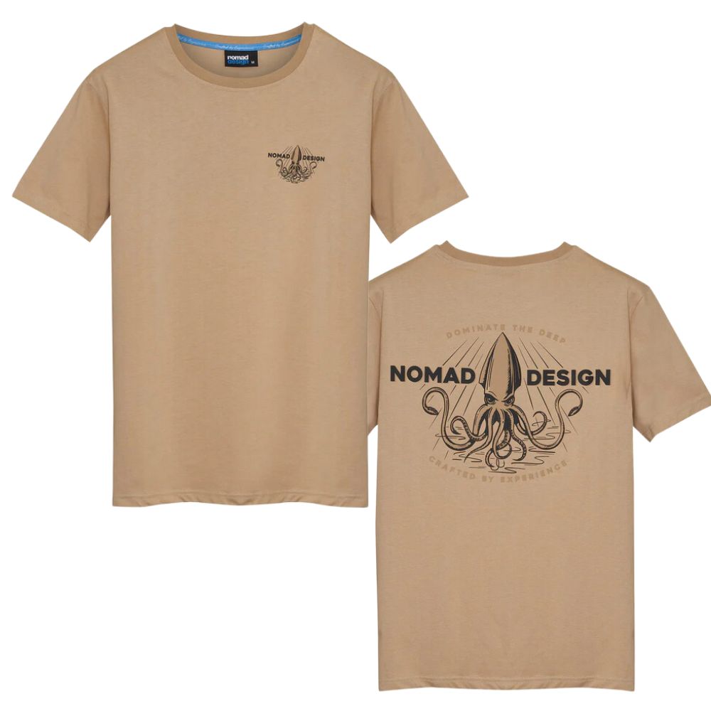 NOMAD DESIGN 100% Cotton T-Shirt SQUIDTREX Size L/Tan
