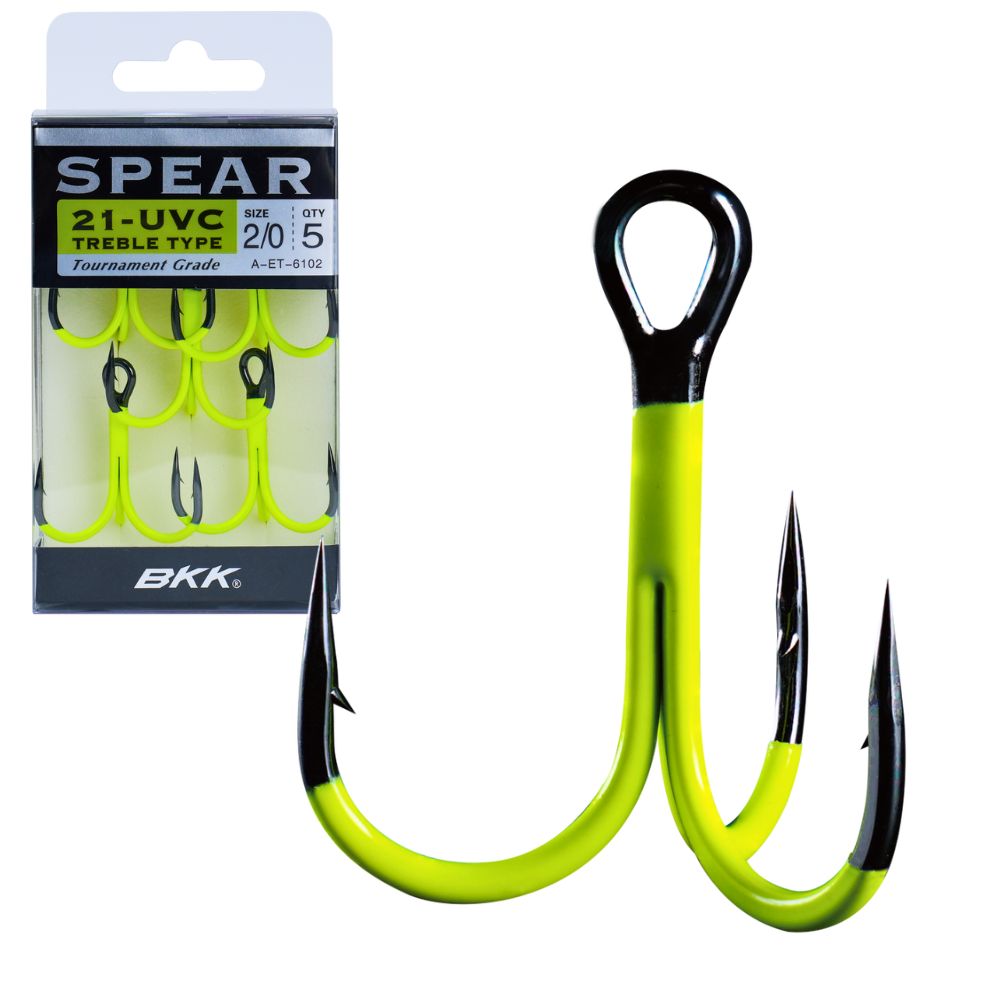 BKK Freshwater Fishing Yellow UV Coated Treble Lure Hook SPEAR-21 UVC