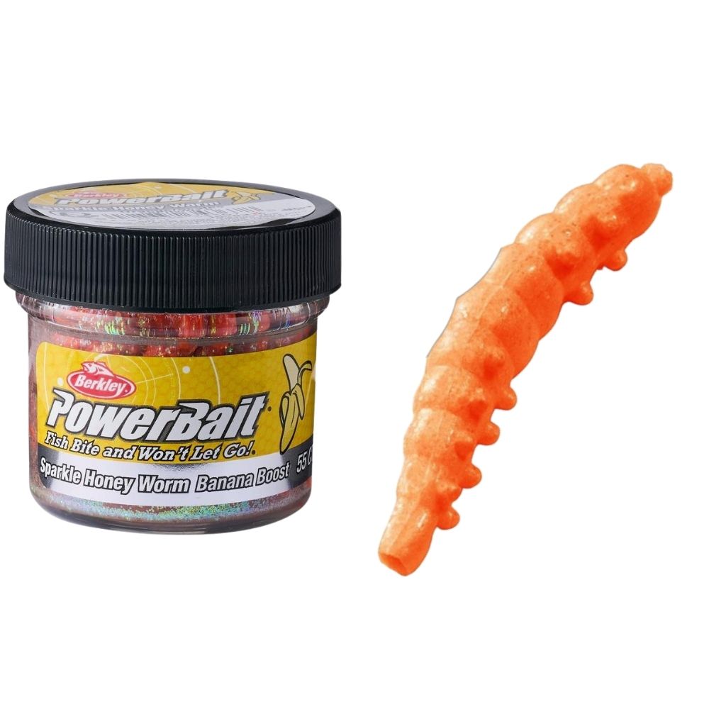 BERKLEY PowerBait Soft Lure Sparkle HONEY WORM Banana Boost 25mm/55pcs Orange/Scales