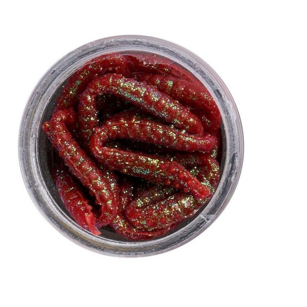 BERKLEY PowerBait Soft Lure Sparkle HONEY WORM Banana Boost 25mm/55pcs Red/Scales - Image 4