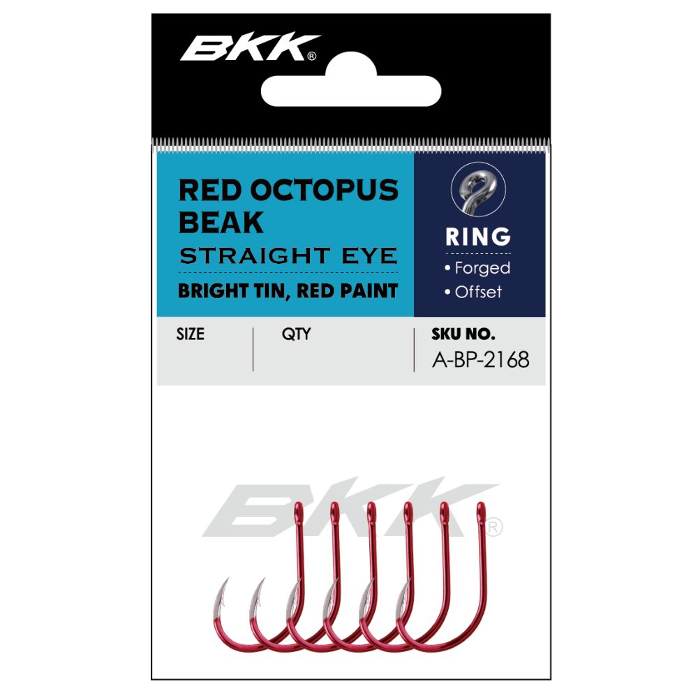 BKK Ultimate Bait Fishing Hook Octopus Beak STRAIGHT EYE Red - Image 3