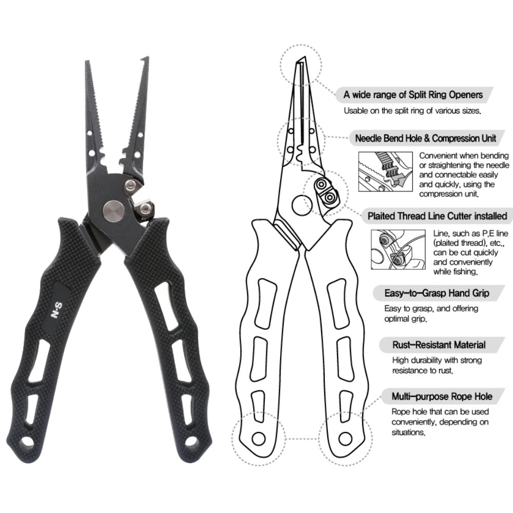 NS Black Hole Stainless Steel Braid Cutter/Split Ring Opener N-TOOL Pliers L - Image 3