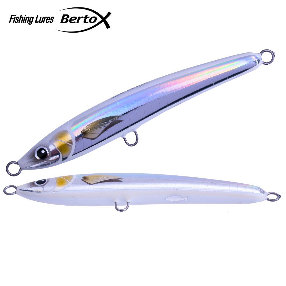 BERTOX Saltwater Handmade Wooden Sinking STICK BAIT 18cm/75g White/Alu
