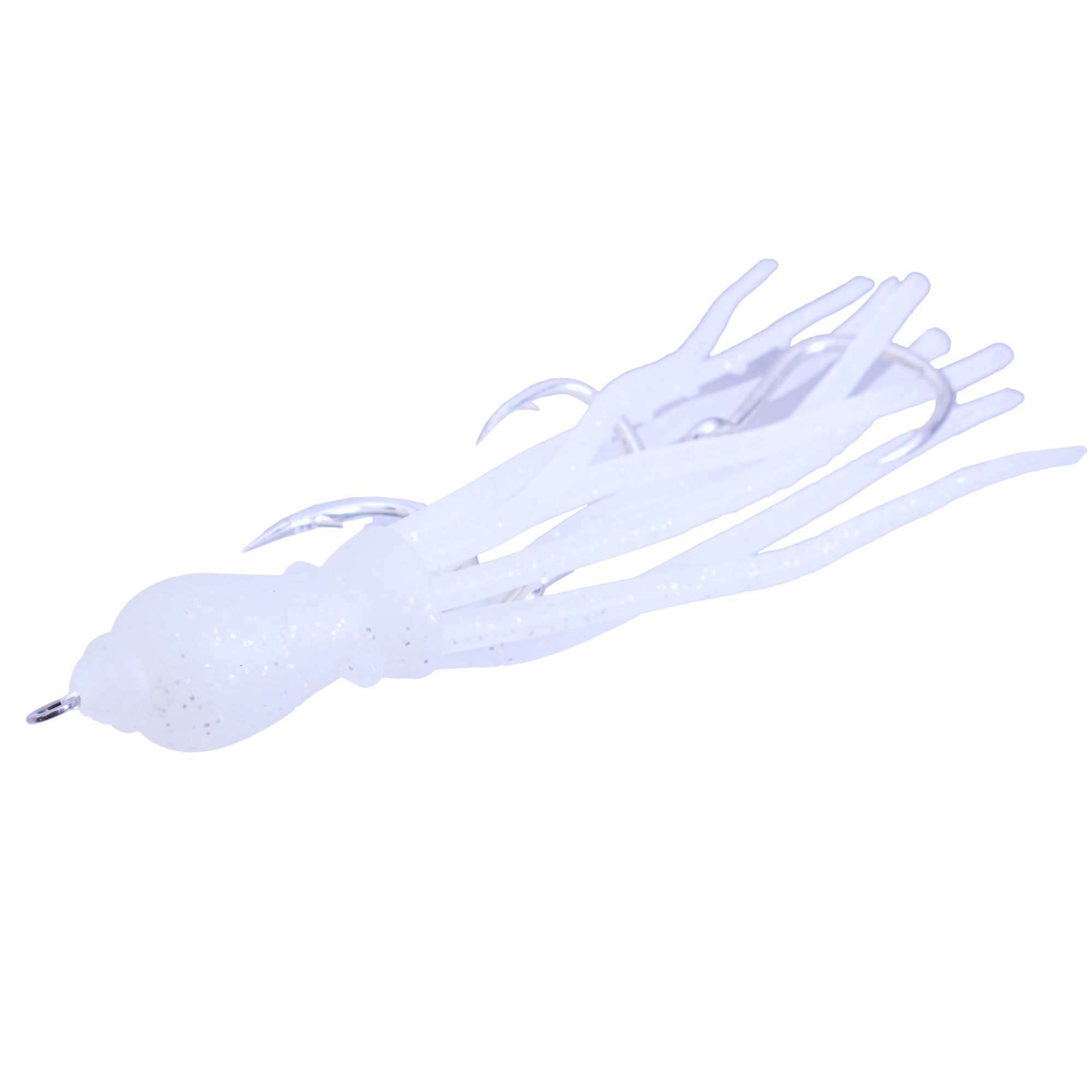 FEAR NO FISH Pre-Tied Scented Skirted Octopus 3-Hook Assist Rig 4.5in White - Image 3