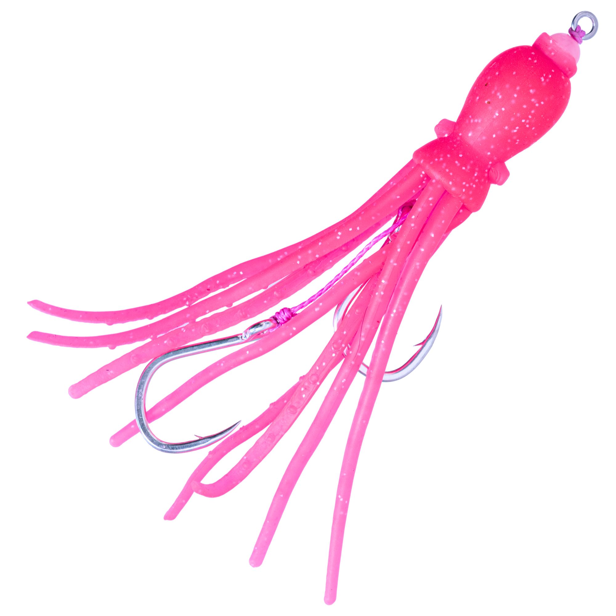 FEAR NO FISH Pre-Tied Scented Skirted Octopus 2-Hook Assist Rig 4.5in Pink - Image 2