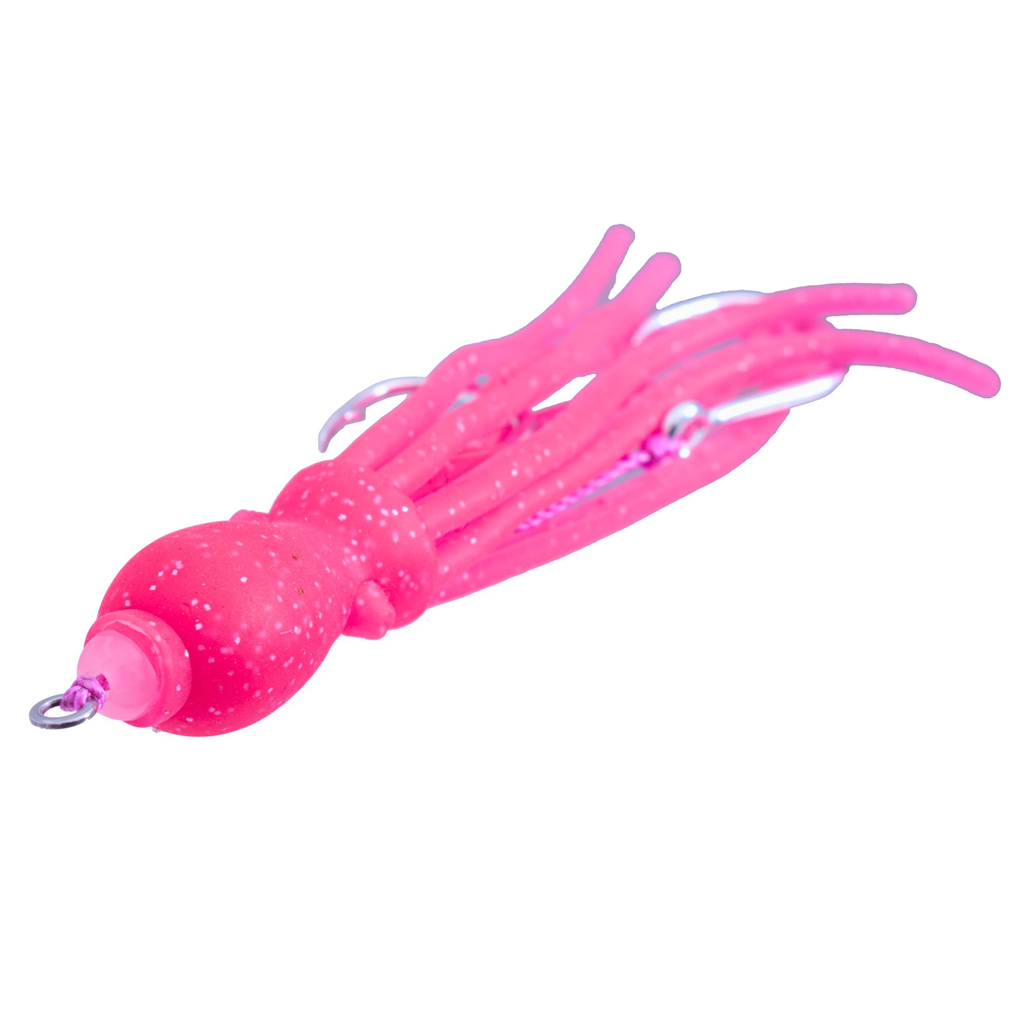 FEAR NO FISH Pre-Tied Scented Skirted Octopus 2-Hook Assist Rig 4.5in Pink - Image 3