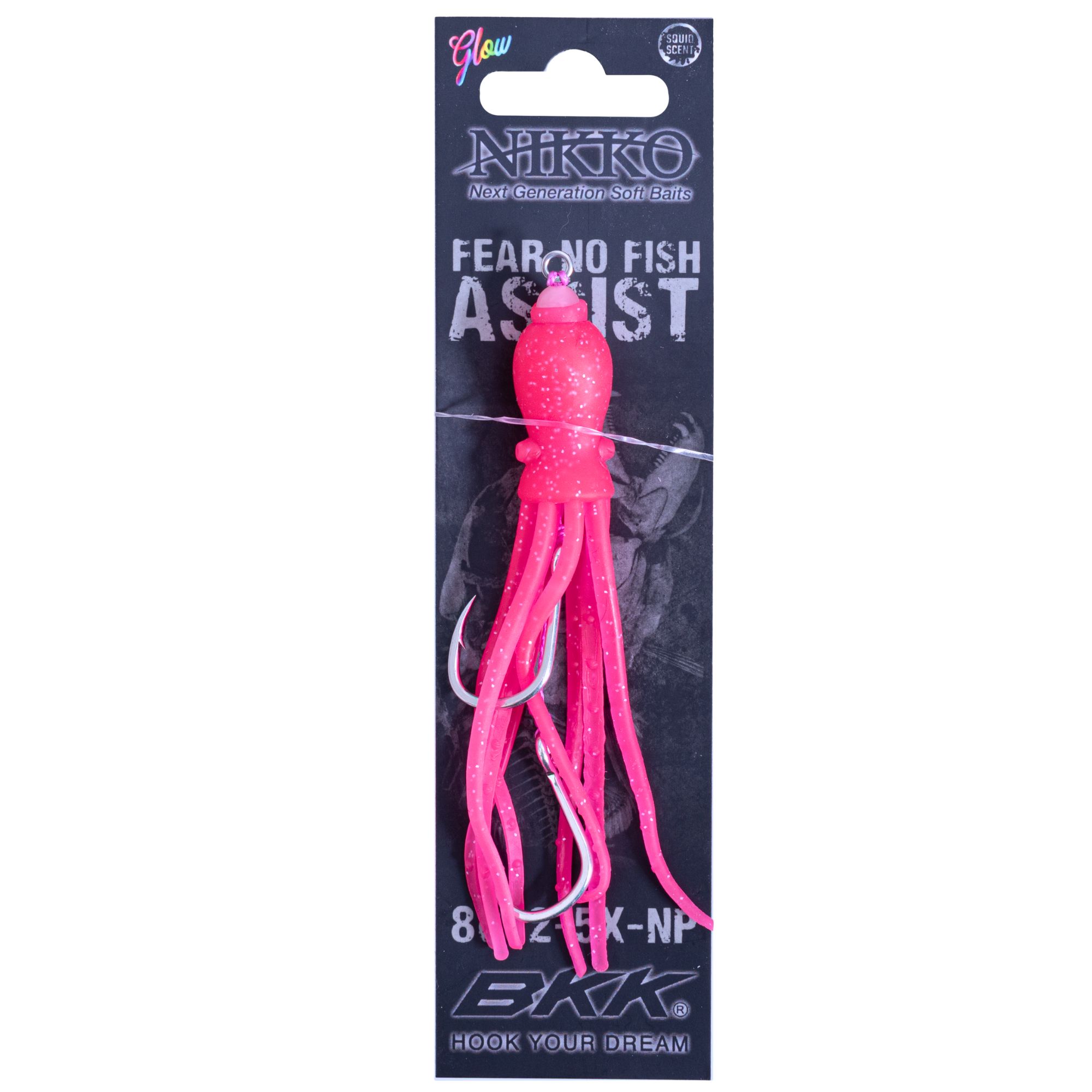 FEAR NO FISH Pre-Tied Scented Skirted Octopus 2-Hook Assist Rig 4.5in Pink - Image 4