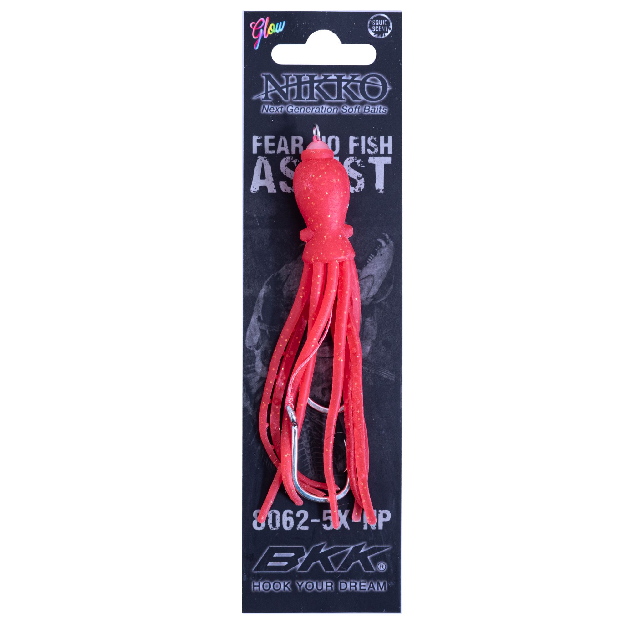FEAR NO FISH Pre-Tied Scented Skirted Octopus 2-Hook Assist Rig 4.5in Red - Image 4