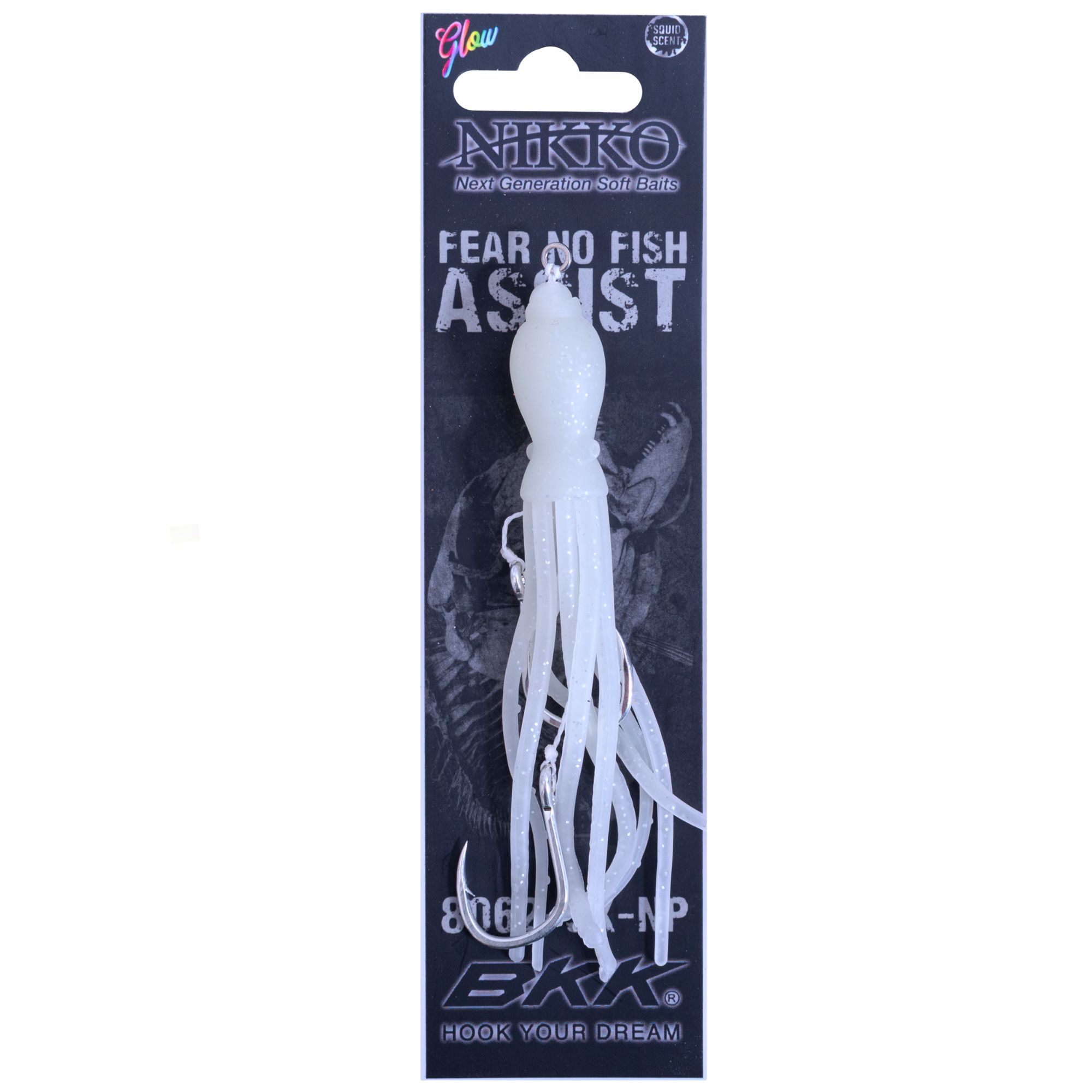 FEAR NO FISH Pre-Tied Scented Skirted Octopus 2-Hook Assist Rig 4.5in White - Image 4