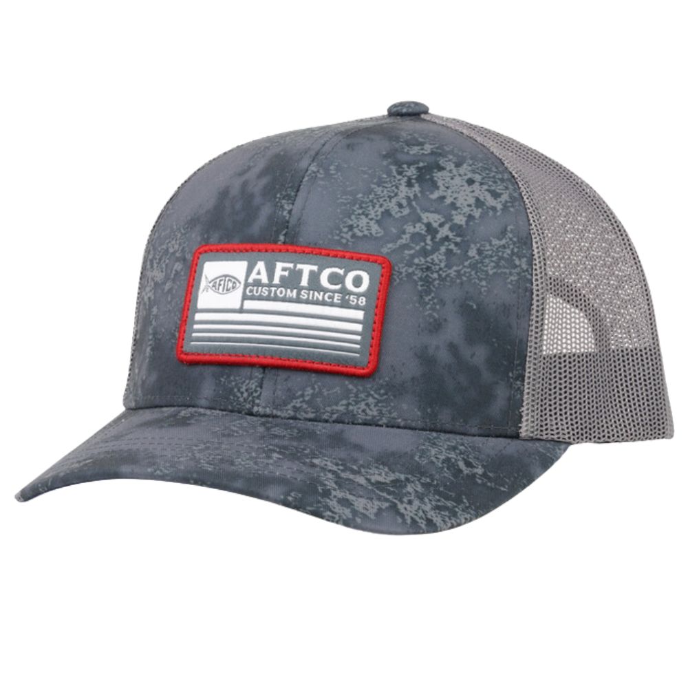 AFTCO Fishing Heeadwear Snapback Hat CROSSBAR TRUCKER Characoal Acid Camo