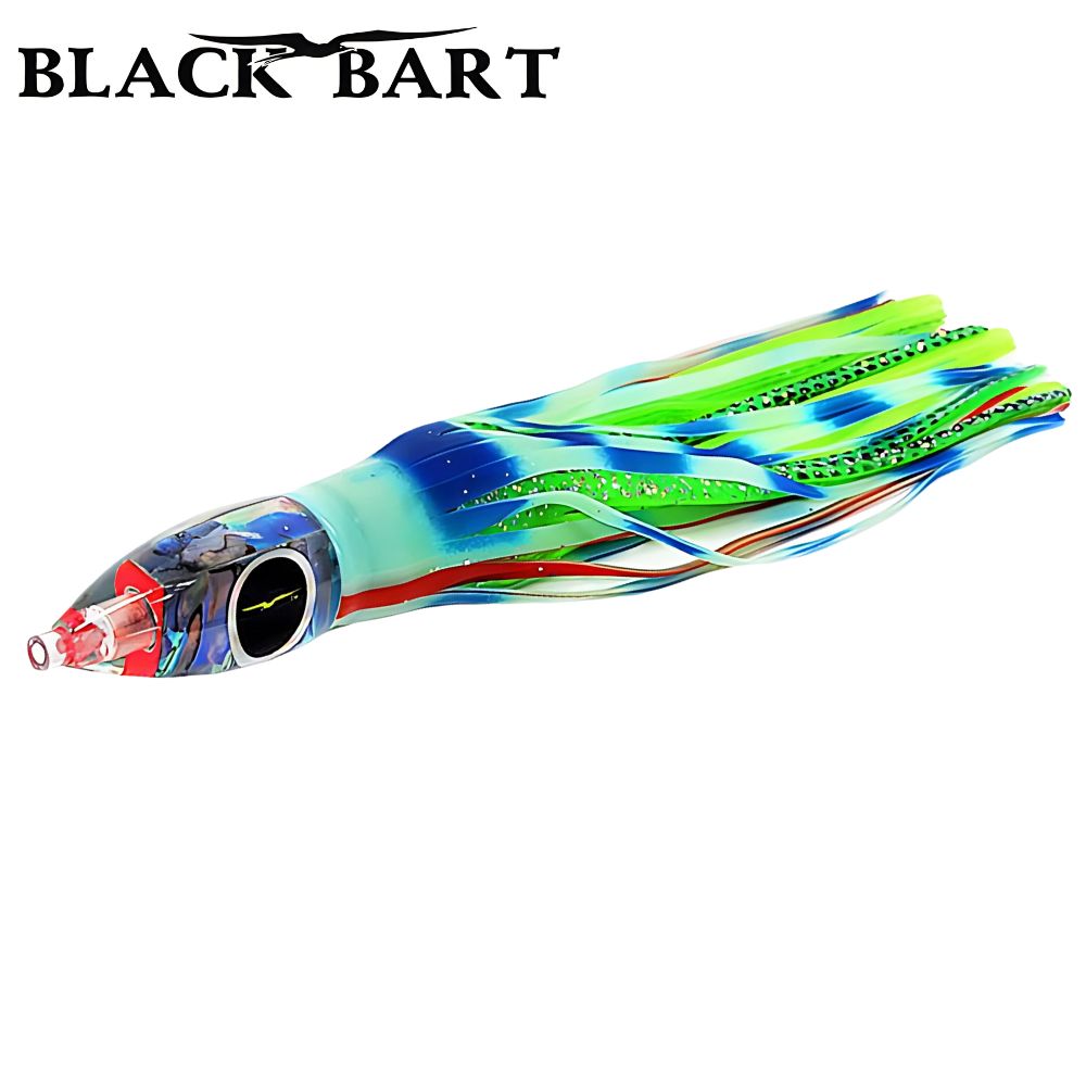 BLACK BART Offshore Trolling Skirted Lure WICKED Glow/Green Chartreuse Dot