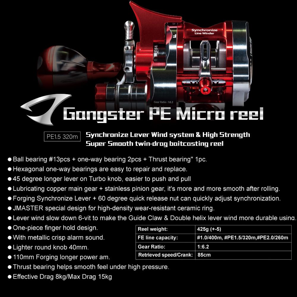 JIGGING MASTER Twin-Drag Baitcasting Leftthanded Reel GANGSTER PE MICRO Green/Titanium/Gold - Image 7