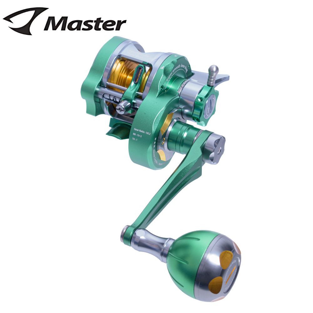 JIGGING MASTER Twin-Drag Baitcasting Leftthanded Reel GANGSTER PE MICRO Green/Titanium/Gold