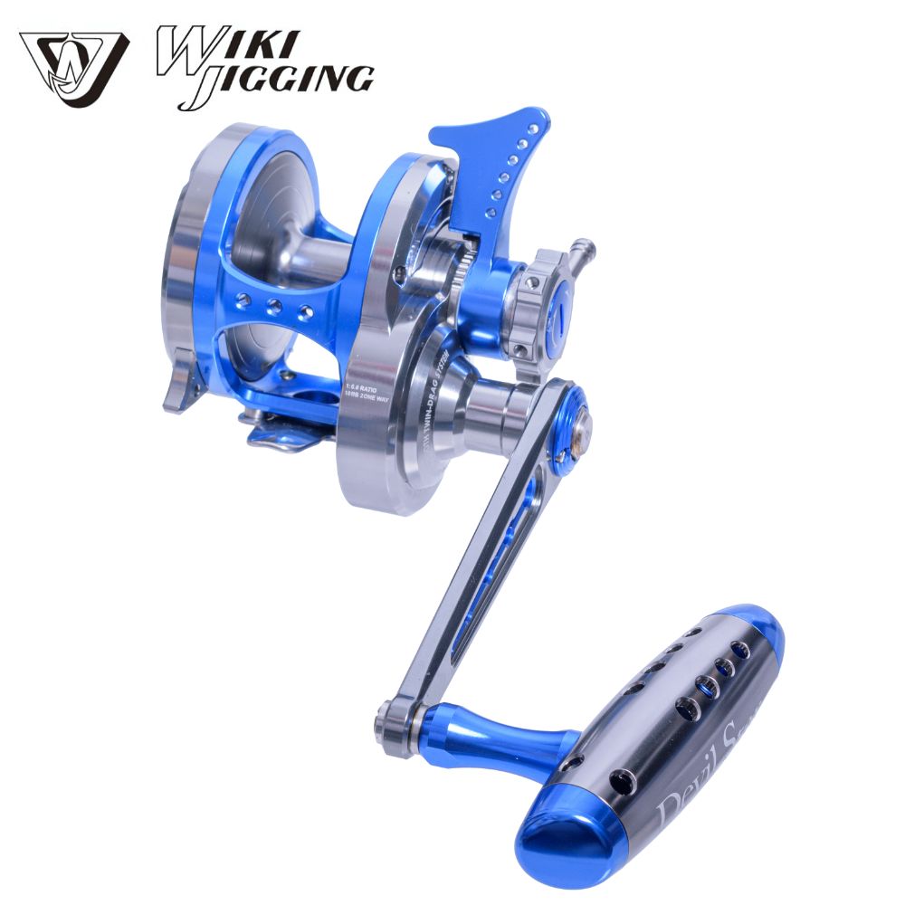 WIKI JIGGING Saltwater Fishing Lever-Twin Drag Lefthanded Jigging Reel DEVIL STAR 2500XH Titanium/Blue