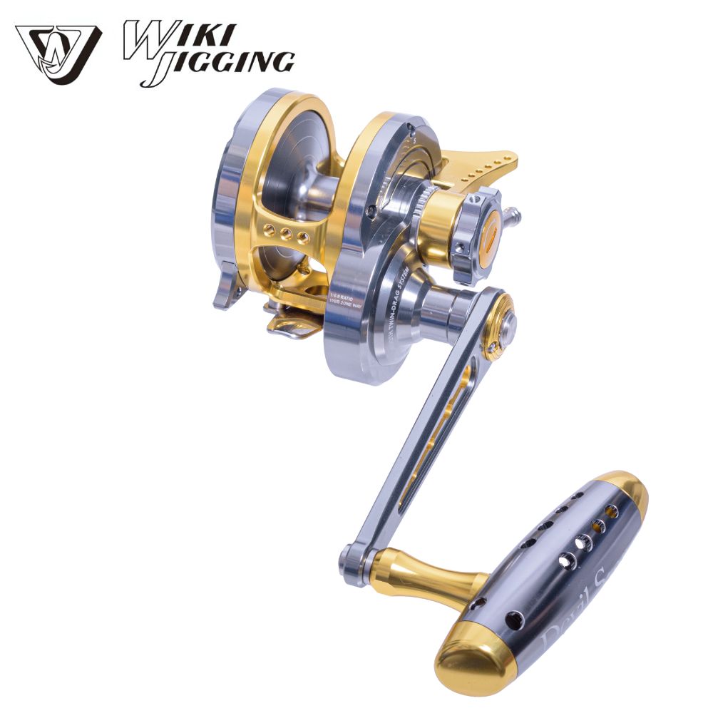 WIKI JIGGING Saltwater Fishing Lever-Twin Drag Lefthanded Jigging Reel DEVIL STAR 2000XH Titanium/Gold