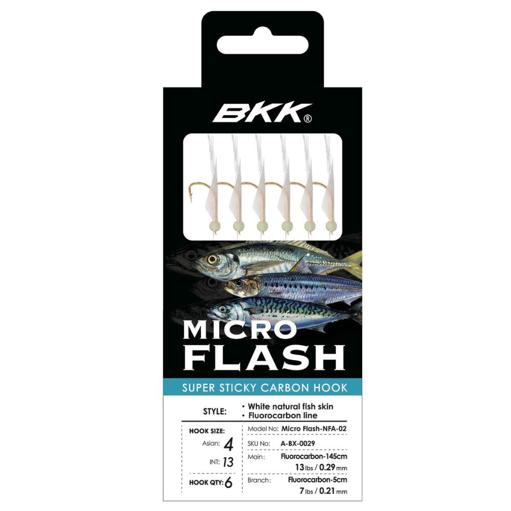BKK Bait-Fishing Sabiki Fluorocarbon/Natural Skin Rig MICRO FLASH #11 White Natural - Image 3