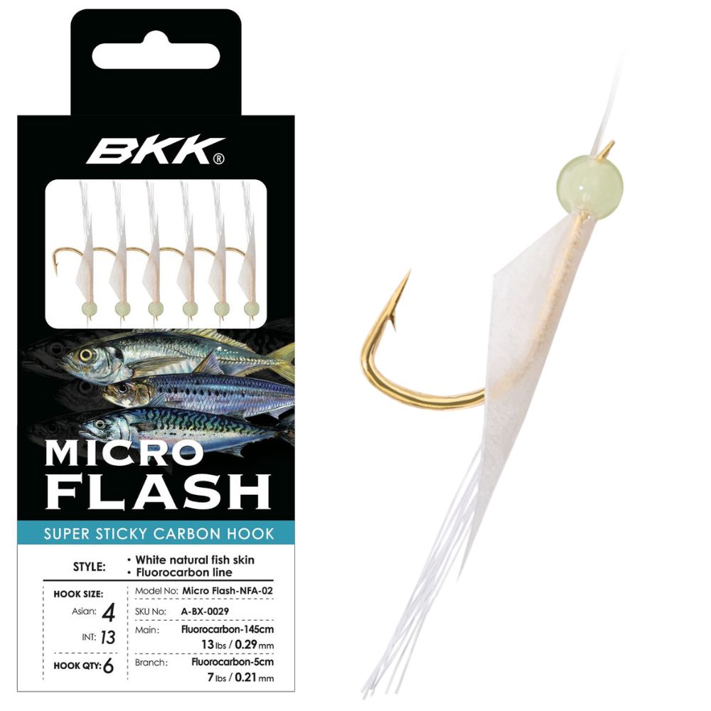 BKK Bait-Fishing Sabiki Fluorocarbon/Natural Skin Rig MICRO FLASH #11 White Natural