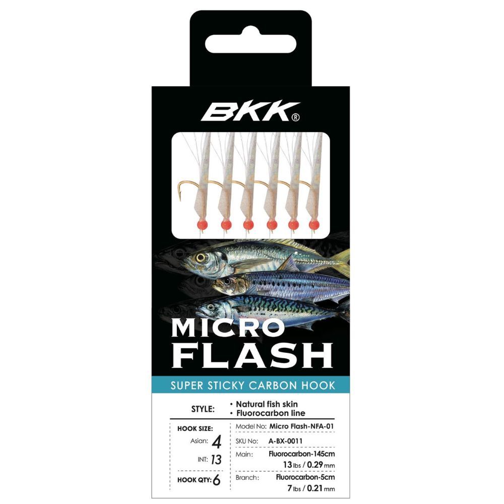 BKK Bait-Fishing Sabiki Fluorocarbon/Natural Skin Rig MICRO FLASH #9 Natural - Image 3