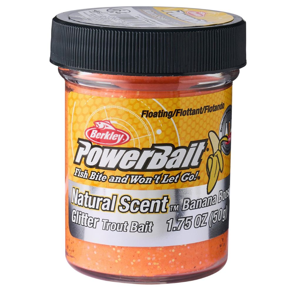 BERKLEY PowerBait Trout Bait Spices NEW Formula DOUGH 1.75oz/50g Banana Fluo Orange - Image 2
