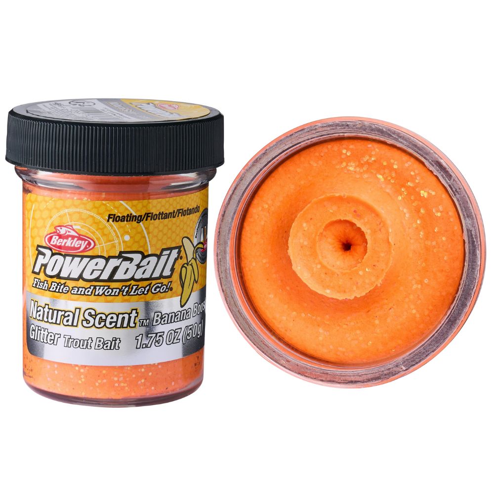 BERKLEY PowerBait Trout Bait Spices NEW Formula DOUGH 1.75oz/50g Banana Fluo Orange