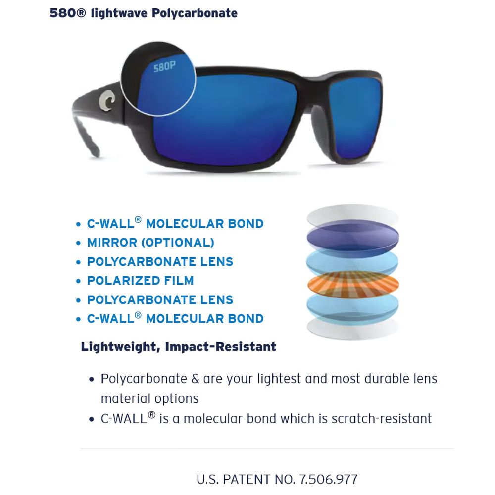 COSTA Polarized Sunglasses FERG XL Matte Black Frame/580P Blue Mirror Lenses - Image 9