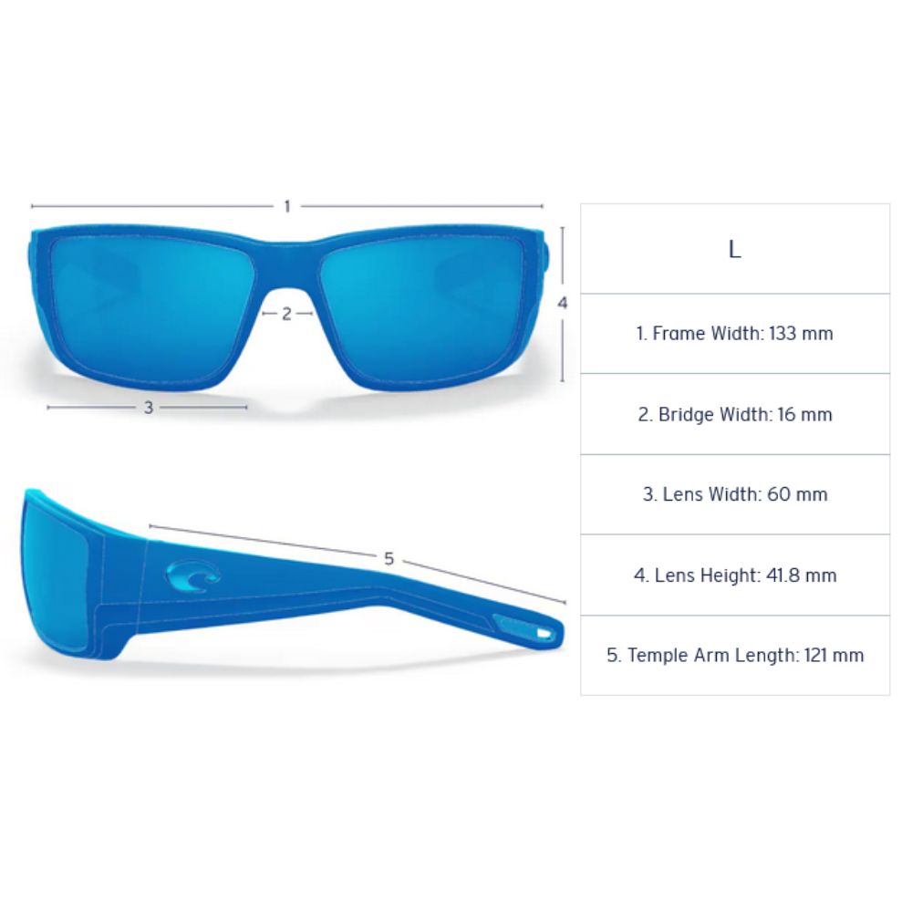 COSTA Polarized Sunglasses BLACKFIN PRO Matte Black Frame/580G Blue Mirror Lenses - Image 8