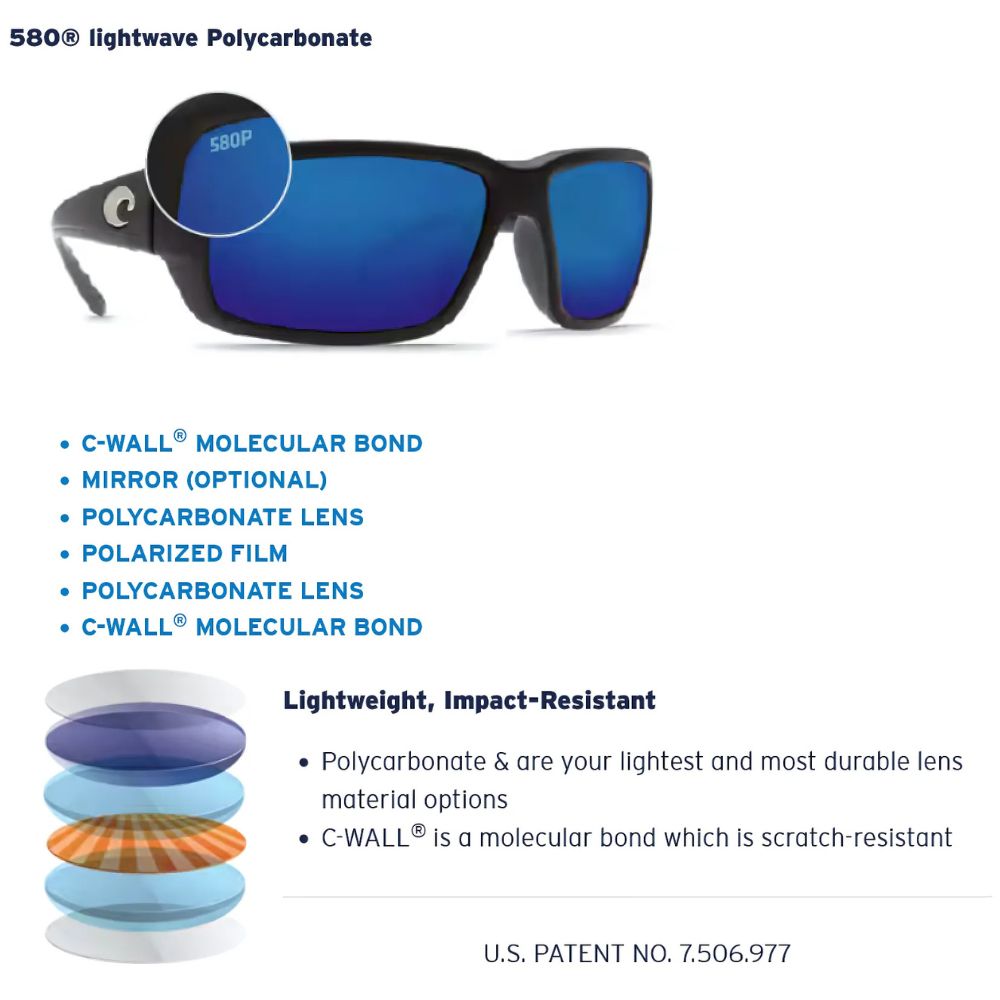 COSTA Polarized Sunglasses FINLET Matte Black Frame/580P Blue Mirror Lenses - Image 10