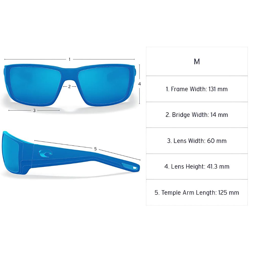 COSTA Polarized Sunglasses HALF MOON Shiny Black/Matte Black Frame/580G Blue Mirror Lenses - Image 8