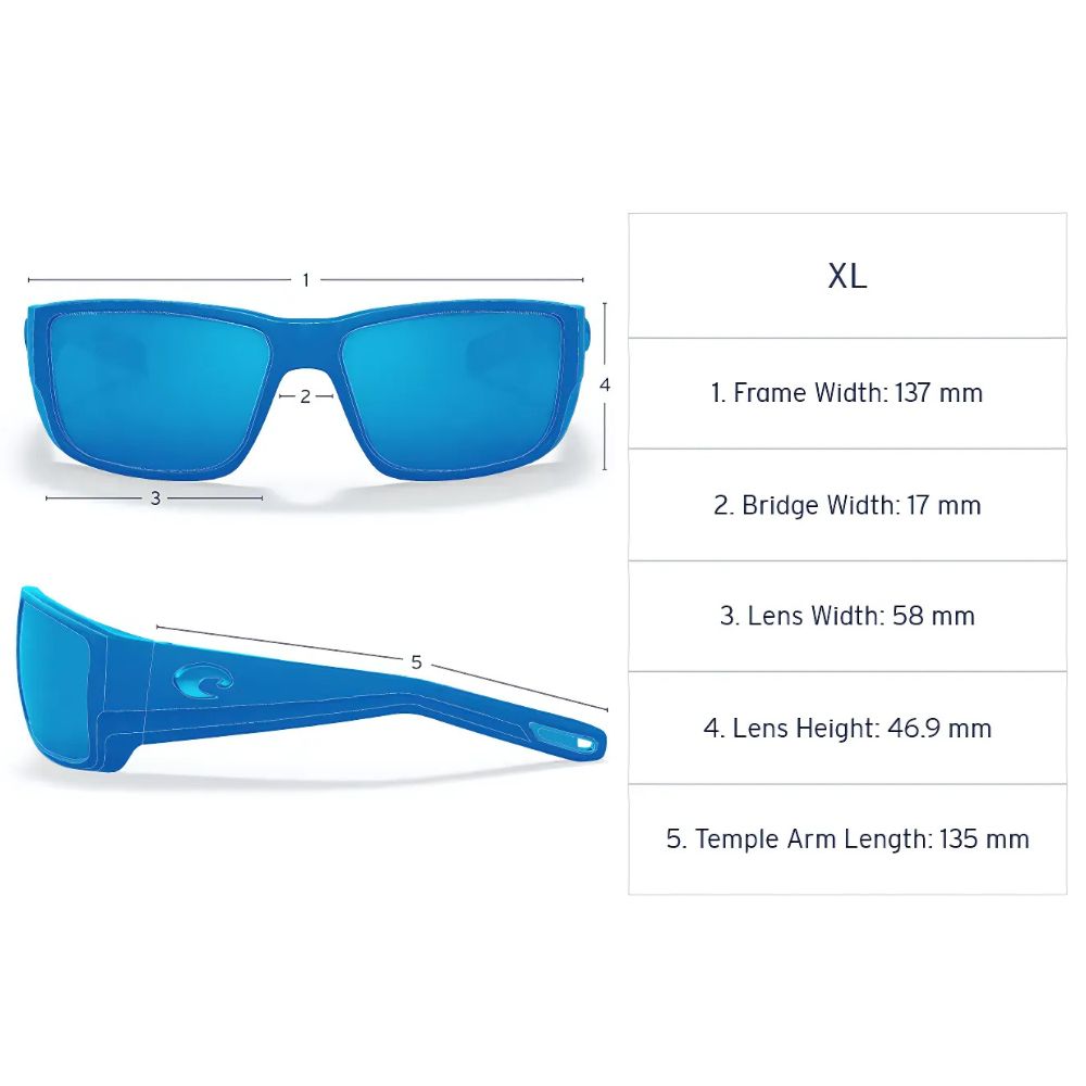 COSTA Polarized Sunglasses KING TIDE 6 Black Pearl Frame/580G Blue Mirror Lenses - Image 10