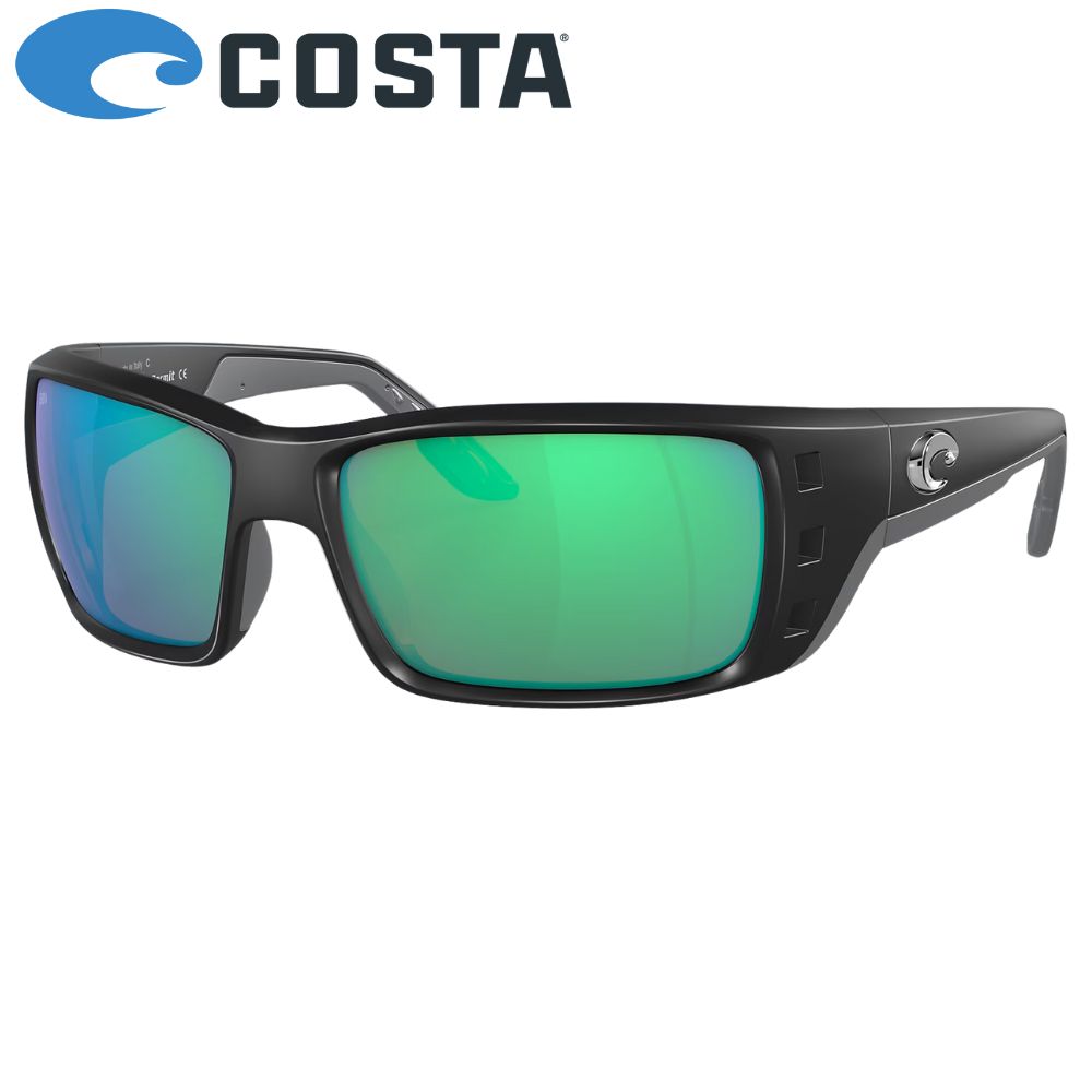 COSTA Polarized Sunglasses PERMIT Matte Black Frame/580G Green Mirror Lenses