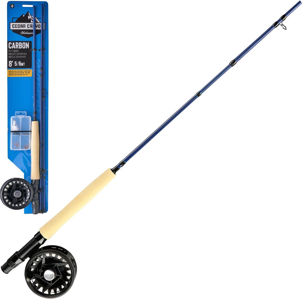 SHAKESPEARE Fly Fishing Rod-Reel-Line Combo Cedar Canyon Carbon 8FT 5/6WT 4PC