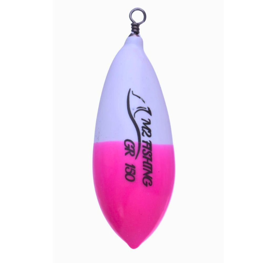M2 FISHING Olive-Shaped Lead with Swivel – White/Fluorescent Fuxia