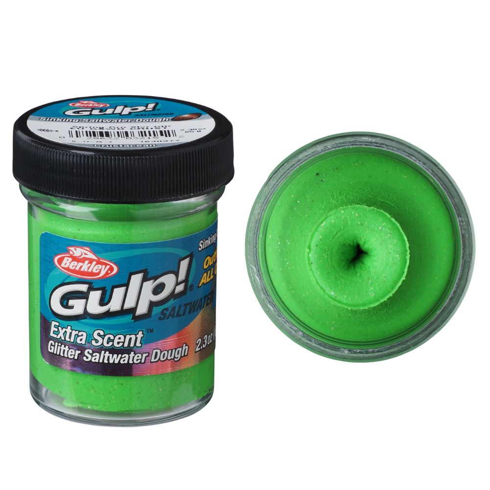 BERKLEY Gulp Extra Scent Sinking Saltwater DOUGH Spring Green Silver Glitter
