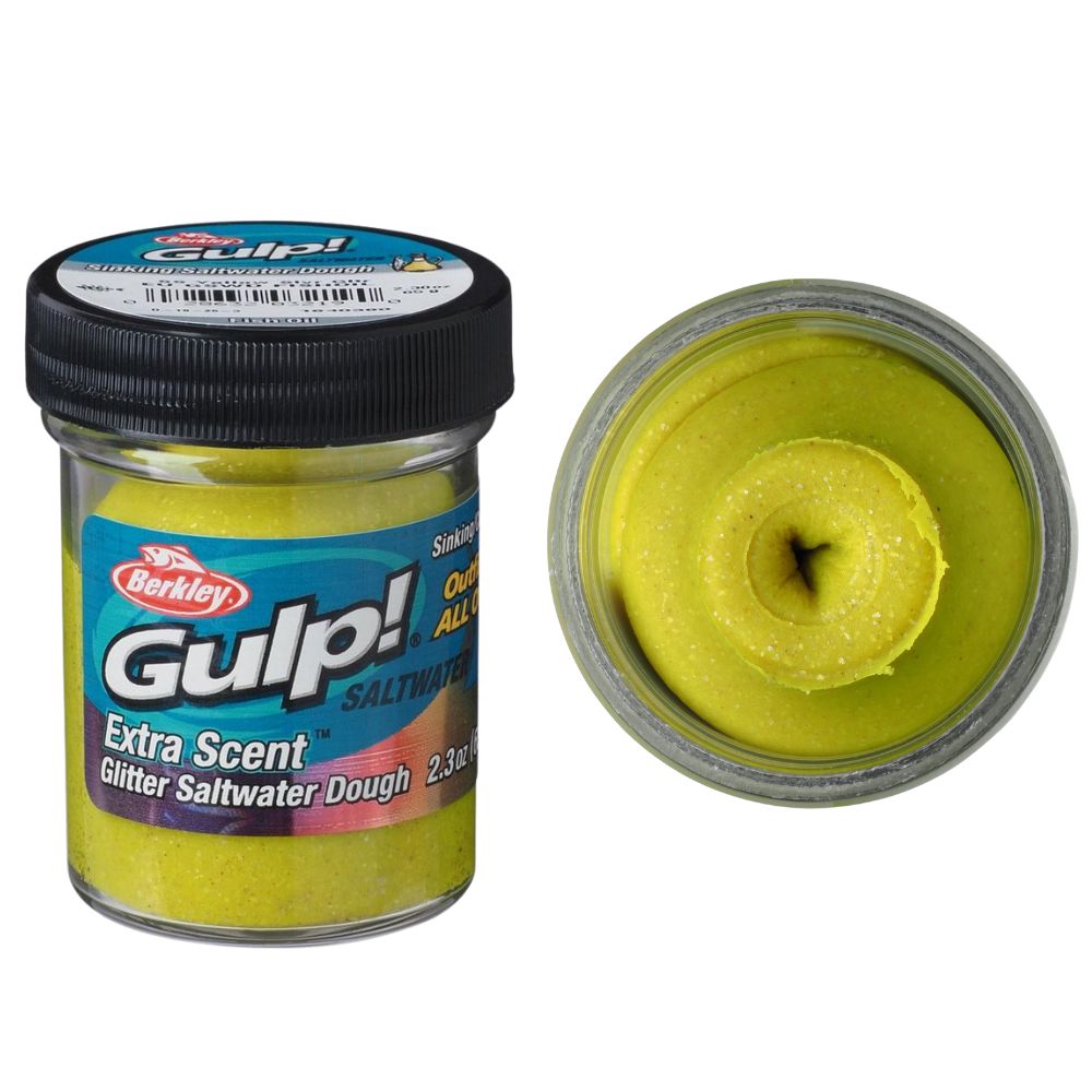 BERKLEY Gulp Extra Scent Sinking Saltwater DOUGH Sunshine Yellow Silver Glitter