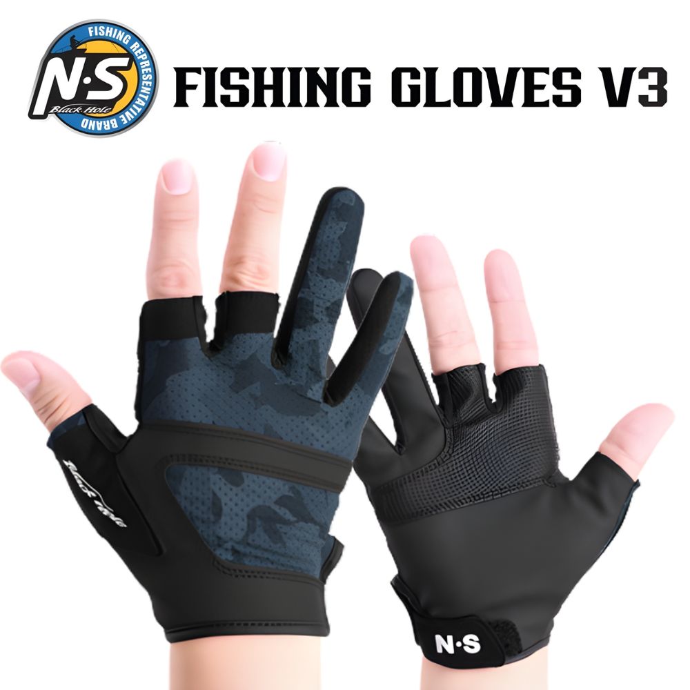 NS BLACK HOLE Precise Grip-Cool Mesh Fishing Gloves V3 3-Cut