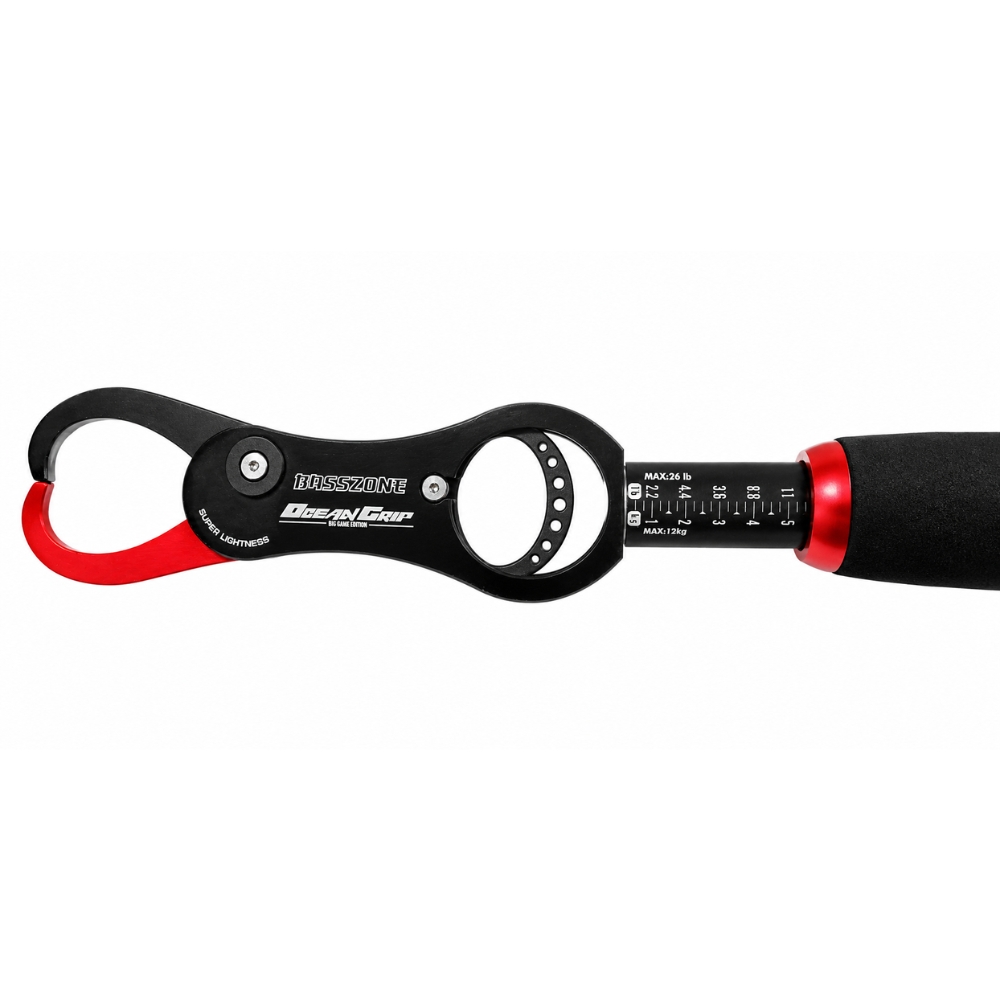 BASSZONE Heavy Duty Aluminium Fish Lip Grip With Scale OCEAN GRIP Black/Red - Image 2
