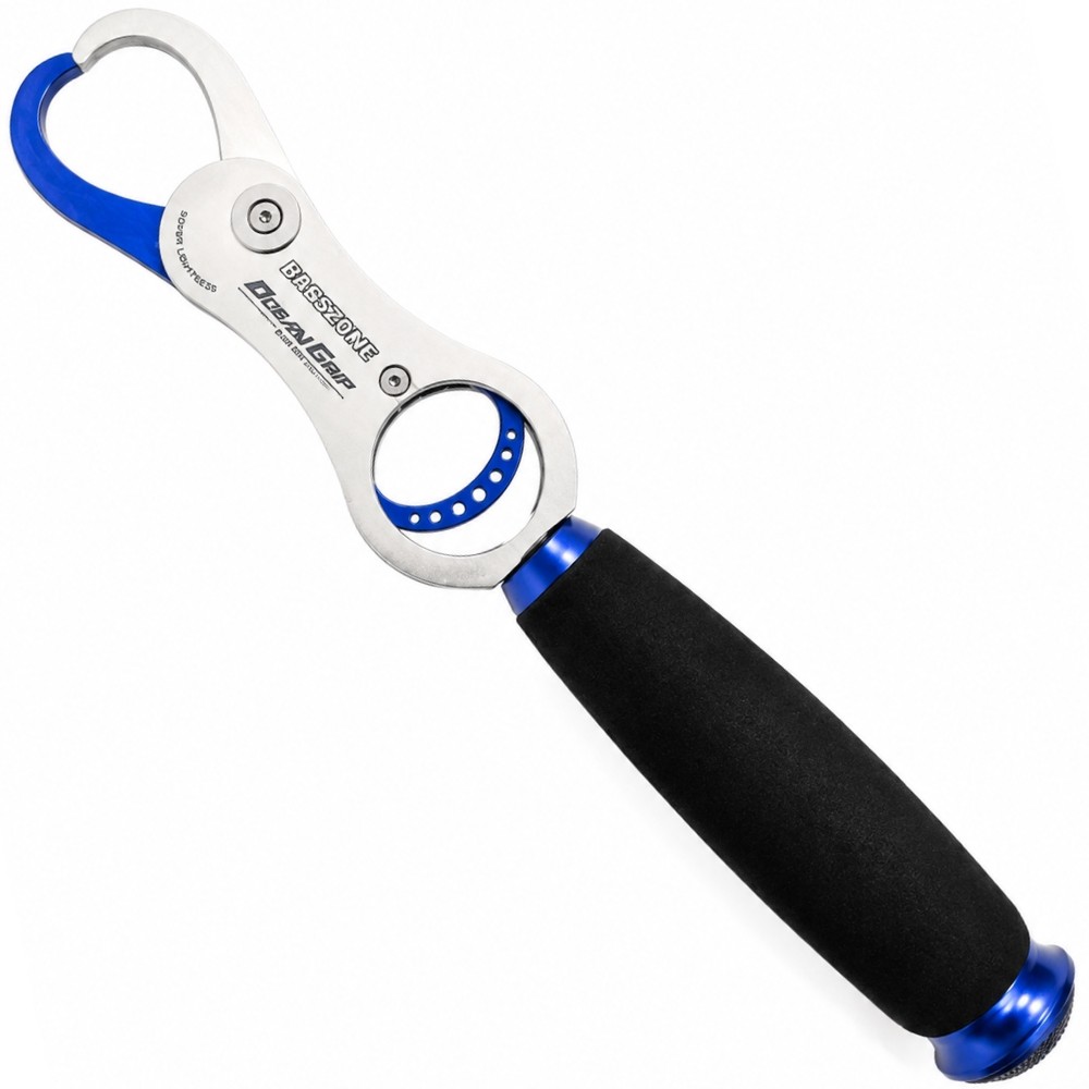 BASSZONE Heavy Duty Aluminium Fish Lip Grip With Scale OCEAN GRIP Silver/Blue