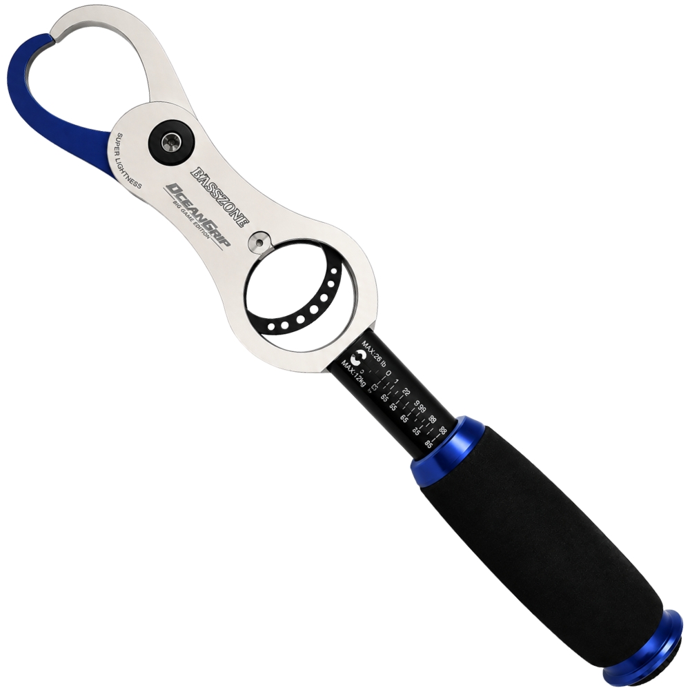 BASSZONE Heavy Duty Aluminium Fish Lip Grip With Scale OCEAN GRIP Silver/Blue - Image 2