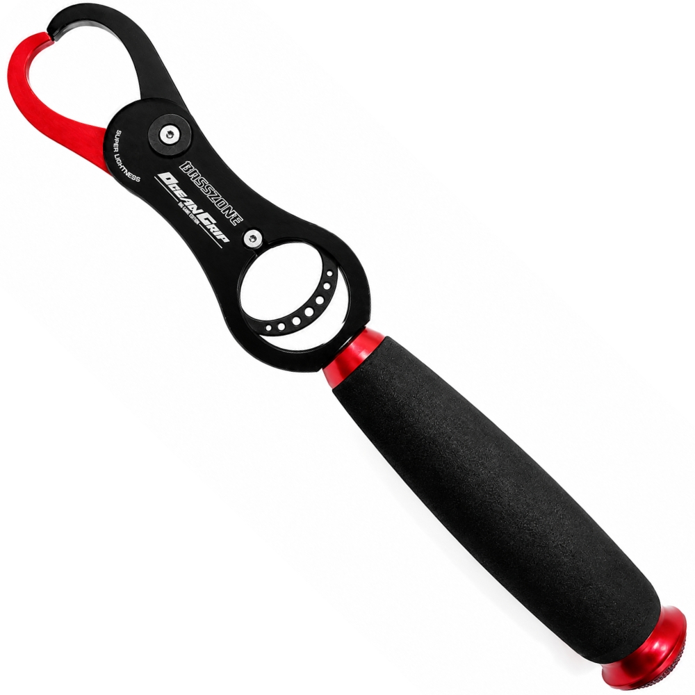 BASSZONE Heavy Duty Aluminium Fish Lip Grip With Scale OCEAN GRIP Black/Red