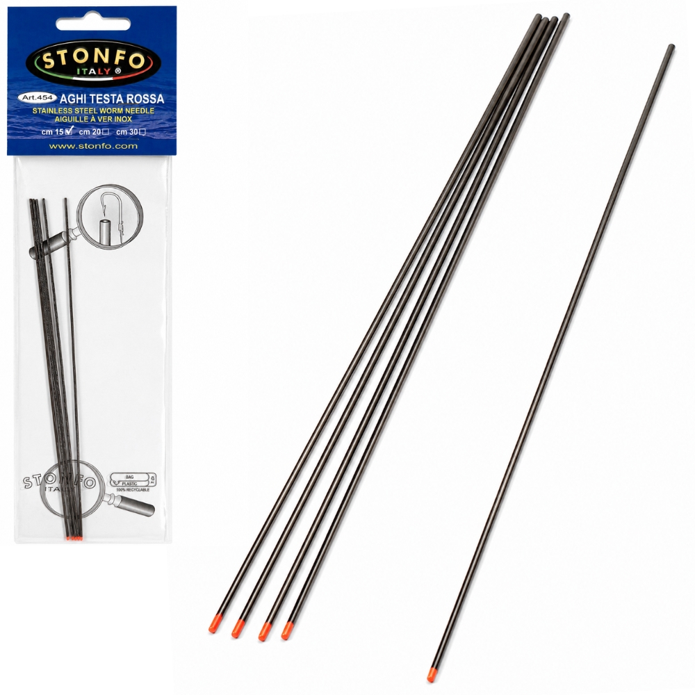 STONFO Stainless Steel Baiting Red Point Worm Needle Art.454 15cm