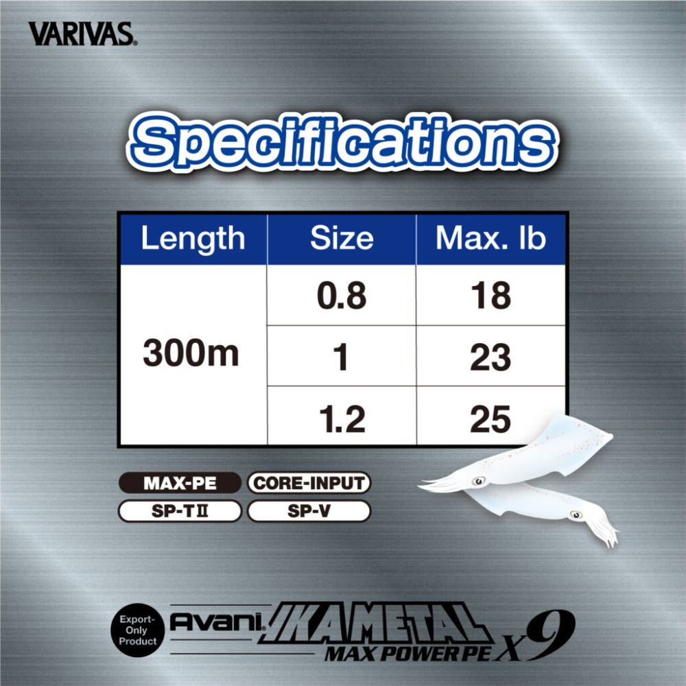 VARIVAS Squid Fishing Braid Line Avani IKA METAL Max Power X9 PE1.2/25lb 300m Multicolor - Image 9