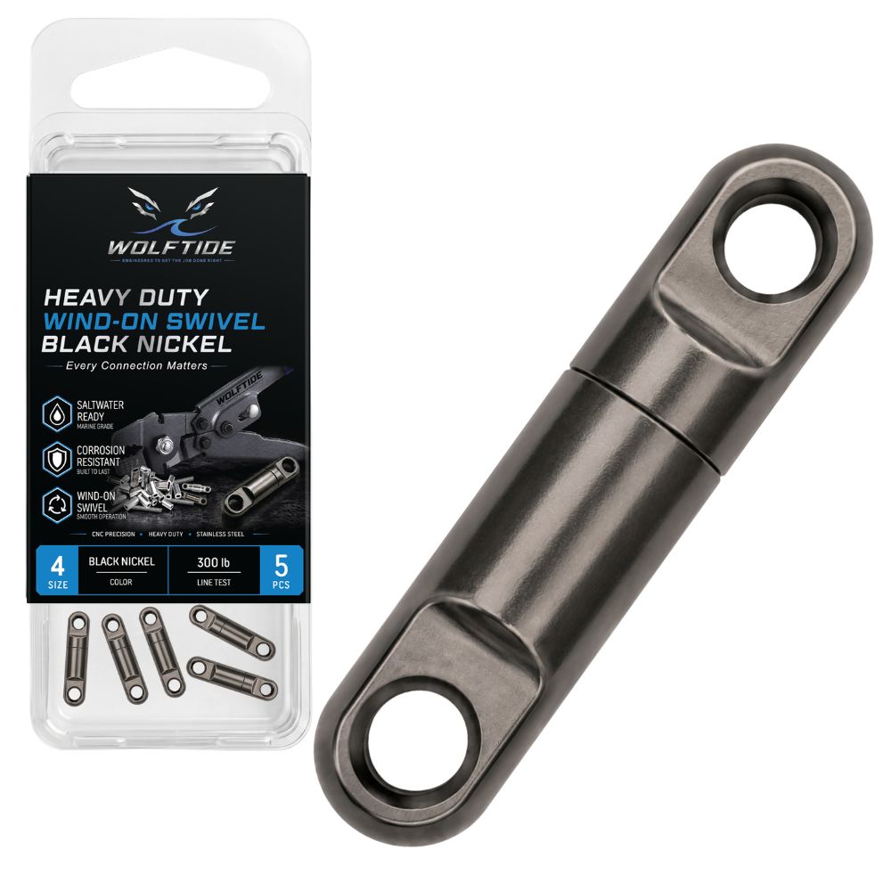 WolfTide Big Game Fishing Heavy Duty WIND-ON SWIVEL 300Lb/Black Nickel