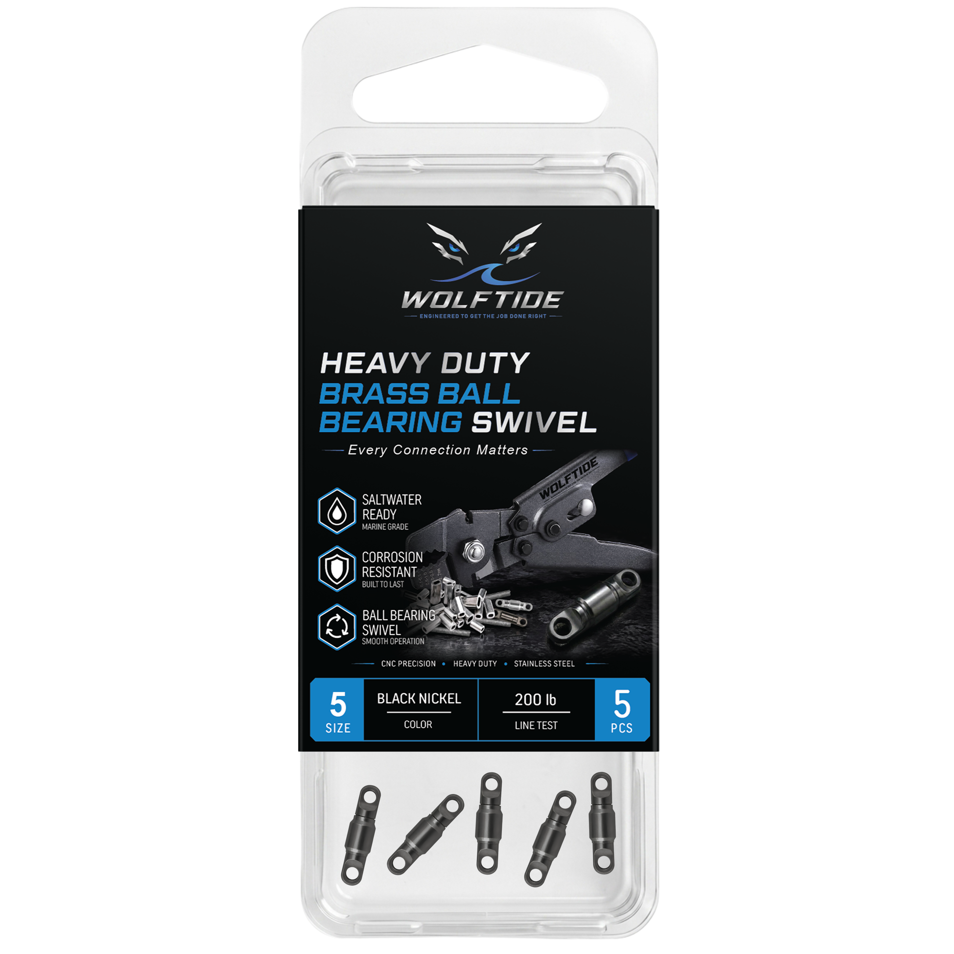 WolfTide Big Game Fishing Brass Heavy Ball Bearing WIND-ON SWIVEL 200lb/Black Nickel - Image 3